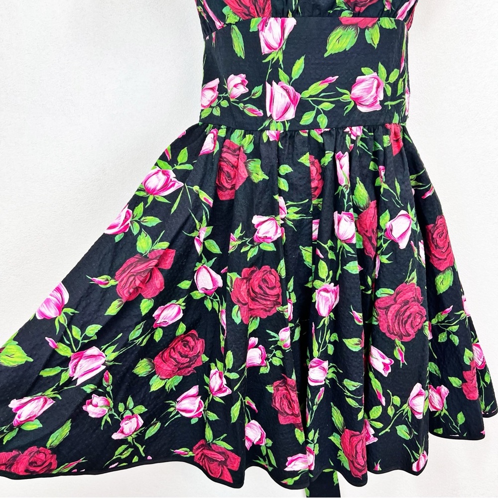 Betsey Johnson Retro Rose Print Bow Dress Size 10 Pin-up Rockabilly Strapless - Picture 4 of 11